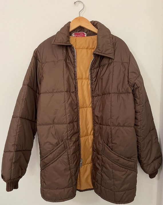 Vintage 1970s Brown Puffer Coat Machine Washable - image 1