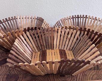 Vintage ijslollystokjeskommetjes, set van 3, handgemaakte houten mandjes
