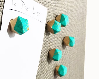 Set of 6 Turquoise & Gold Geometric Thumb Tacks, Push Pins, Dorm Room, Home Office, Back to School, Gift for Boss, Message Board, Secret