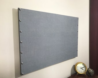 Storm Gray Burlap Cork Board, Vision Board, Chore Board 24"x36"/36"x24", Wedding Guest Board, Bulletin Board