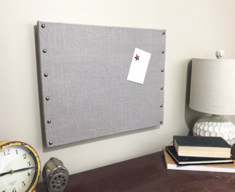 Gray Burlap Cork Board With Decorative Tacks Etsy