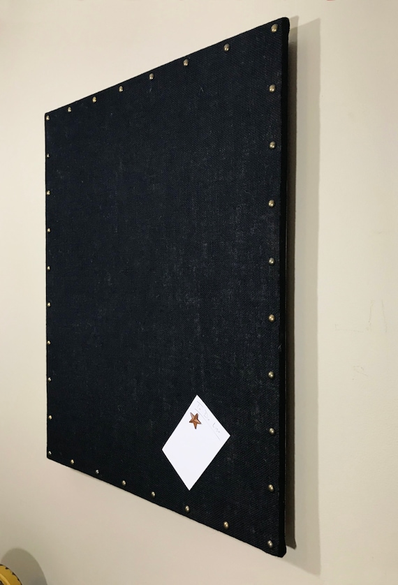 Black Burlap Cork Board With Decorative Tacks Etsy