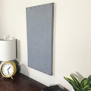 Storm Gray Burlap Bulletin Board with Your Choice of Decorative Tacks, 12"x24", Pin Board, Home Office, Waiting Room, Lobby, Man Cave