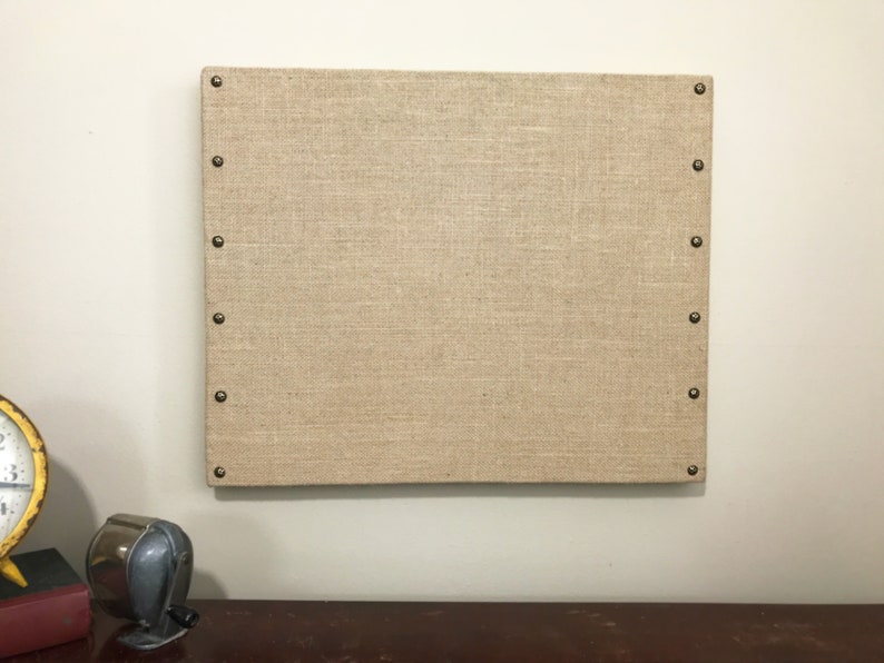 Natural Burlap Covered Cork Board With Decorative Tacks Etsy