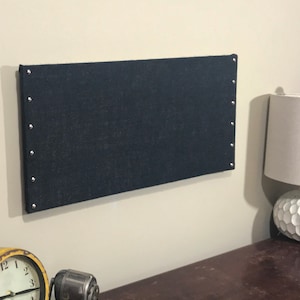 Black Burlap Cork Board with Decorative Tacks 12" x 24", Dorm Room, Office Wall, Pin Board