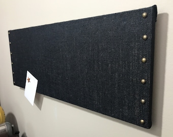 Black Burlap Cork Board with Your Choice of Decorative Tacks, 10"x26", Back to School, Home Office, Waiting Room, Lobby, Dorm Room