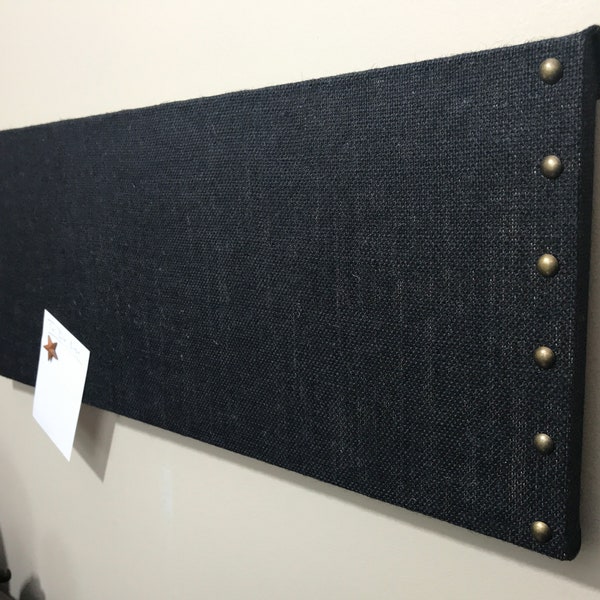 Black Burlap Cork Board with Your Choice of Decorative Tacks, 10"x26", Back to School, Home Office, Waiting Room, Lobby, Dorm Room