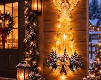 Lighted Christmas Angel Wall Decor | LED Nativity Angel Lights | Outdoor Holiday Porch Decoration