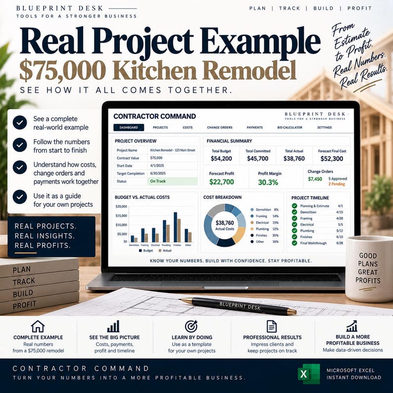 Contractor Job Costing Spreadsheet | Construction Budget Tracker ...