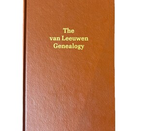 May include: A hardcover book with a textured brown cover. The front cover features the gold-colored text "The van Leeuwen Genealogy" printed in the center. The book has a vertical spine on the left side and a rectangular shape.