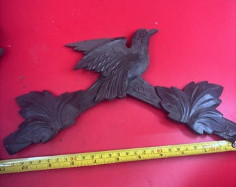 Vintage German Cuckoo Clock Wood Maple Leaf Bird case trim Topper Part