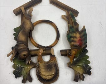 Germany Hunters Cuckoo Clock Front Face Trim Rabbit & Bird Leaves Horn Color