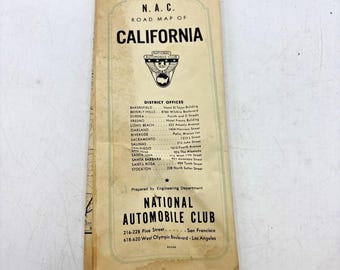1939 N.A.C. Road Map California National Automobile Club San Francisco LA