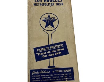 1944 Texaco Road Map – Los Angeles Metropolitan Area Wwii Era Rand McNally