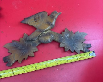 Vintage German Cuckoo Clock Bird Chicks Leaf Pediment Topper Wood Carved 8.5”