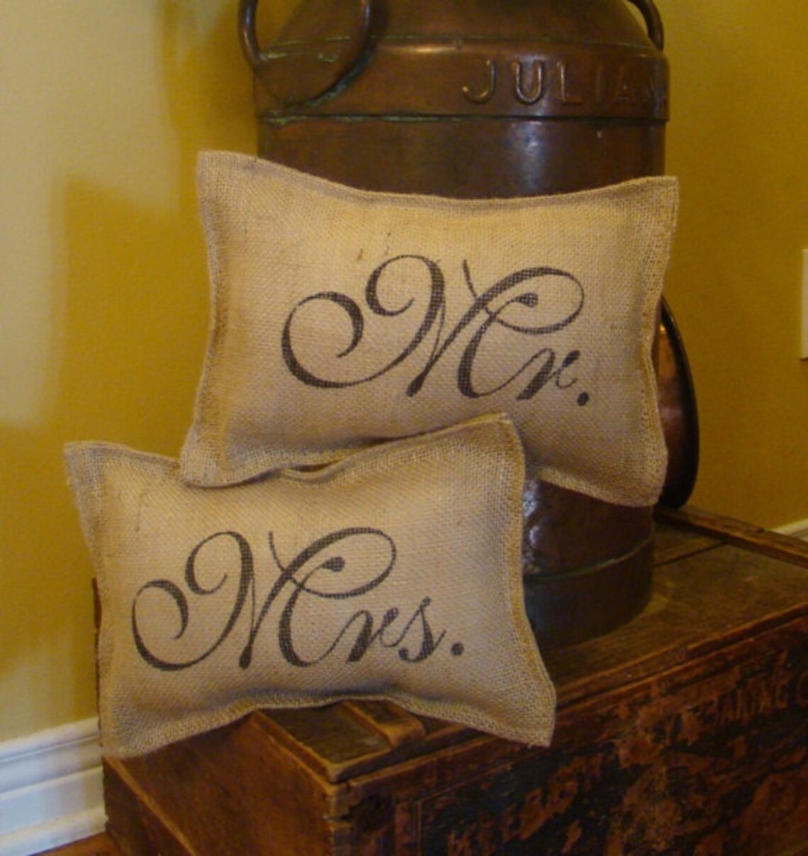 Set of 2 Burlap Mr. and Mrs Wedding Pillows Etsy
