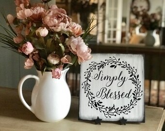 Simply Blessed Primitive Rustic Shabby Chic Painted Wooden Sign