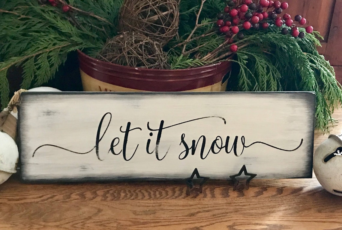 Let It Snow Christmas Winter Primitive Rustic Wooden Sign - Etsy