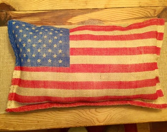 American Flag Burlap Pillow