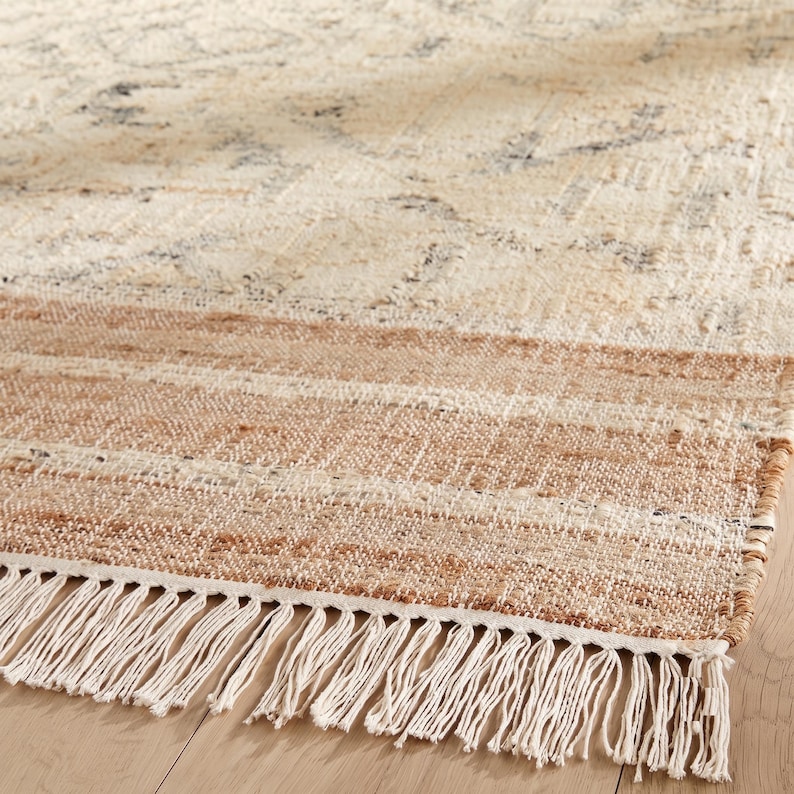 Jute Dhurrie Rug Ivory Cream Beige Flatweave Carpet Custom Size ...
