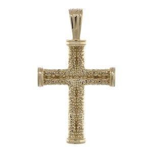 Solid Exotic Texture Cross Pendant in 14k Yellow Gold