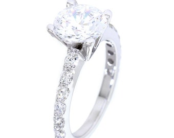 Engagement Ring Setting for a 2CT Round Diamond Center, 8mm, 0.67CT Total Sides in 14k White Gold