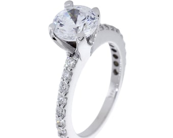 Engagement Ring Setting for a 1.5CT Round Center, 0.60CT Total Diamond Sides in 14k White Gold