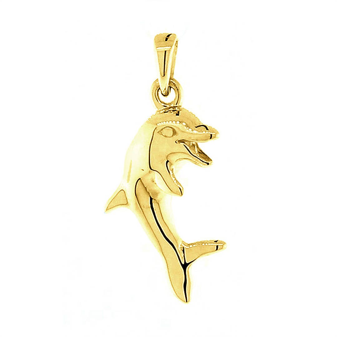 Jumping Dolphin Charm in 14k Yellow Gold - Etsy