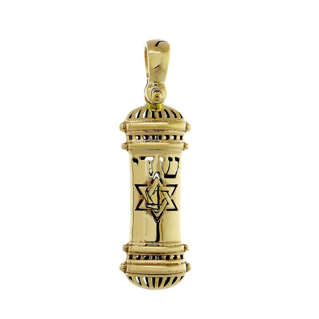 Mezuzah Charm, 27mm in 14K Yellow Gold Etsy