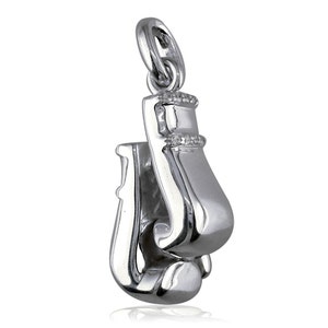 Boxing Gloves Pendant with Cubic Zirconias in Sterling Silver, 1.25 Inch