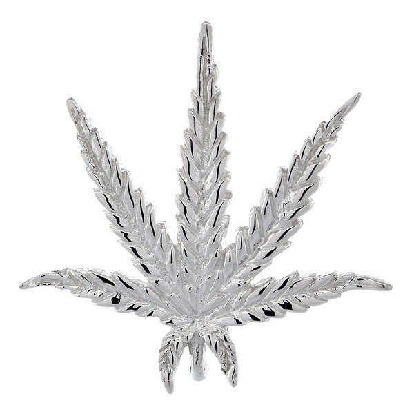 33mm Marijuana Pot Leaf Plant Charm in Sterling Silver