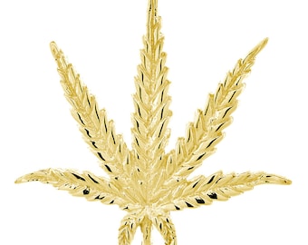 33mm Marijuana Pot Leaf Plant Charm in 14k Yellow Gold