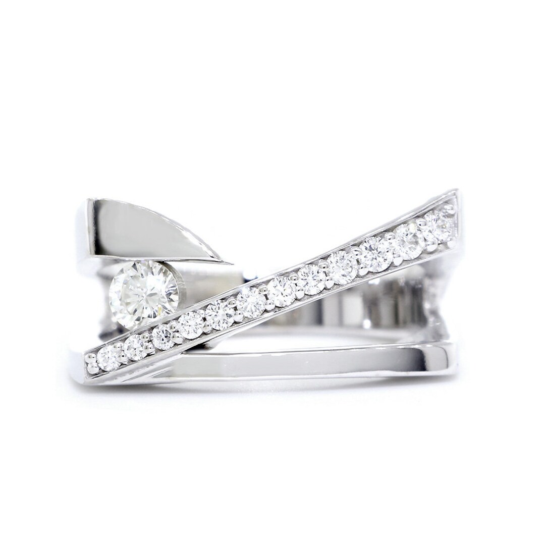 Open Contemporary Design Diamond Ring, 0.33CT in 14K White Gold - Etsy