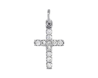 Small Diamond Cross Charm, 0.11CT in 14K White Gold