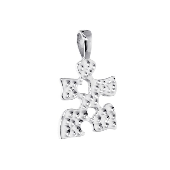 Small Sterling Silver Autism Awareness Charm – Puzzle Piece With 2 Hearts, 15mm Long, 13mm Wide - View #9