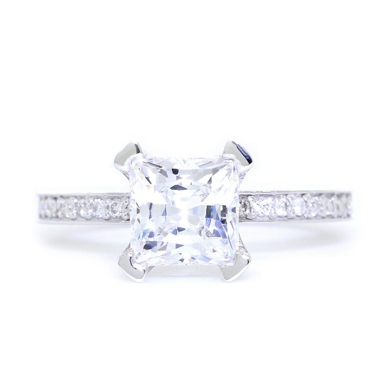 Princess Cut Diamond Engagement Ring Setting in 14K White Gold, 0.25CT ...