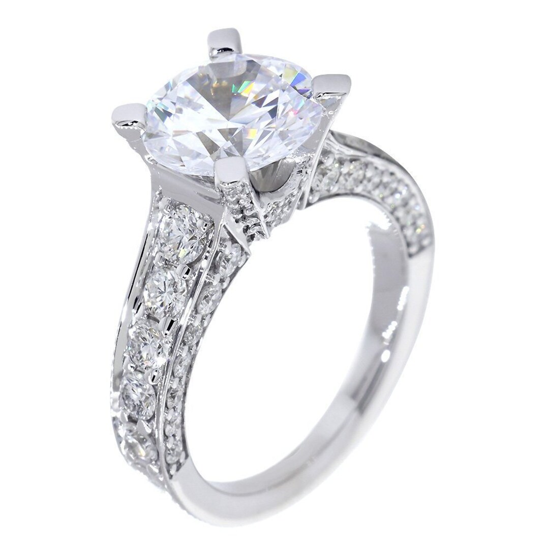 Engagement Ring Setting for a Round Diamond Center, 1.68CT Total Sides ...