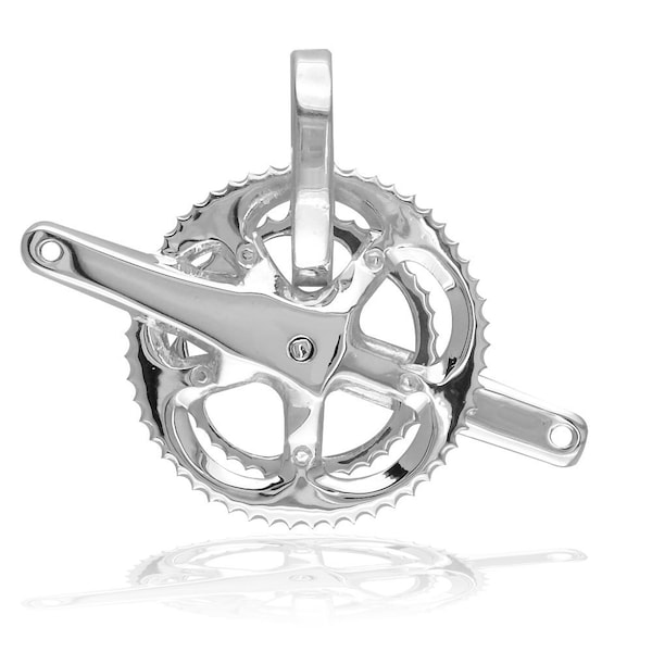 Large Bicycle Crank Pendant, Bike Sprocket Wheel in Sterling Silver