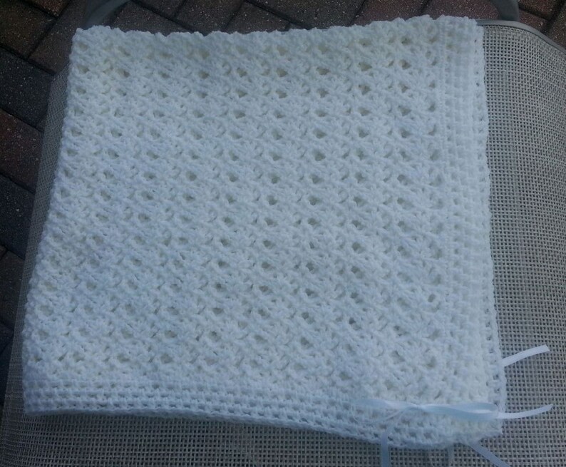 White Crochet Vintage Christening Baptism Baby Blanket Etsy