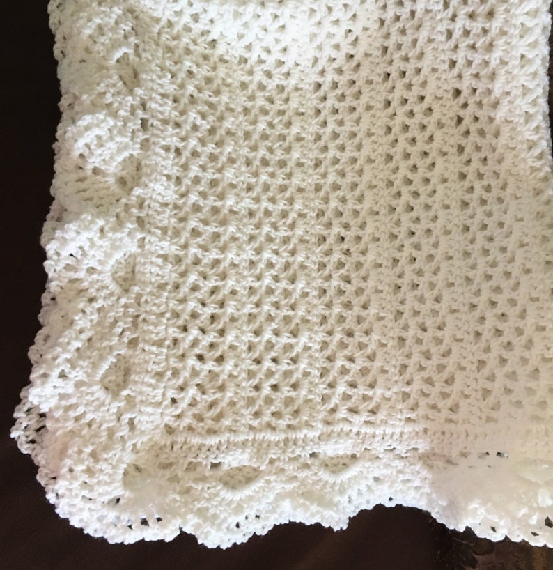White Crochet Christening Baptism Baby Blanket Boy or Girl - Etsy