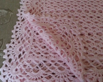 Crochet delicate pink lacy baby girl blanket