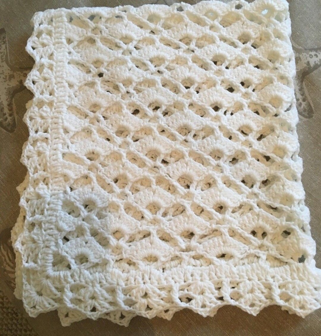 White Crochet Christening Baptism Baby Blanket. 31x27 - Etsy