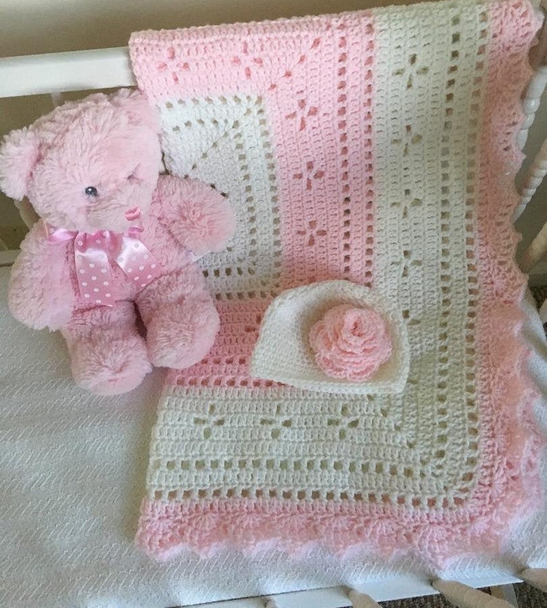 Handmade crochet baby girl pink blanket what