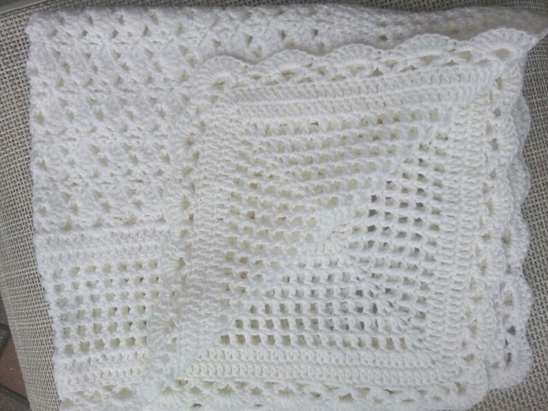 White Vintage Style Crochet Christening Baptism Baby Blanket Etsy