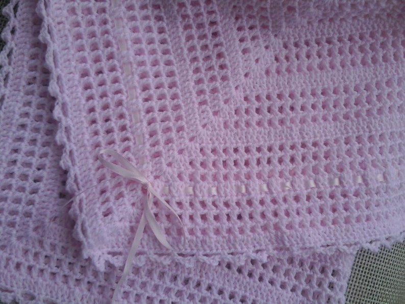 Crochet delicate pink lacy baby girl blanket 31 x 31