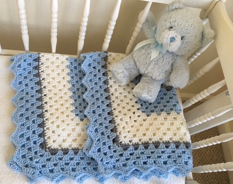 New Crochet Blue and White Baby Boy Blanket Etsy Australia