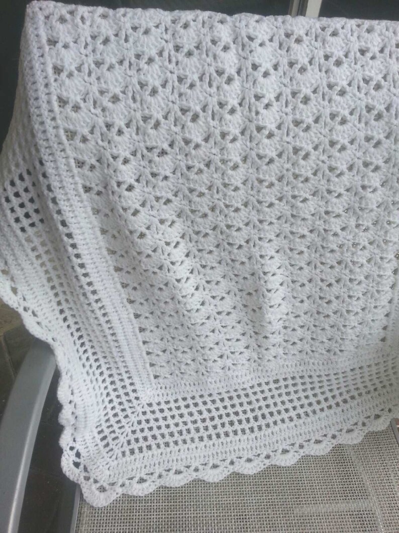 White Vintage Style Crochet Christening Baptism Baby Blanket Etsy