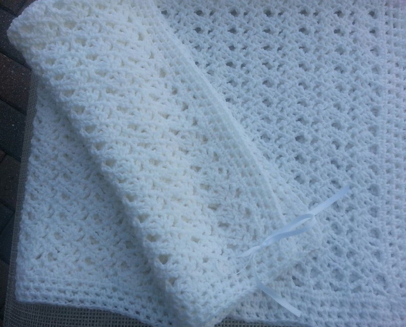 White Crochet Vintage Christening Baptism Baby Blanket Etsy