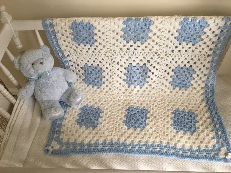 Crochet Blue and White Baby Boy Blanket Etsy