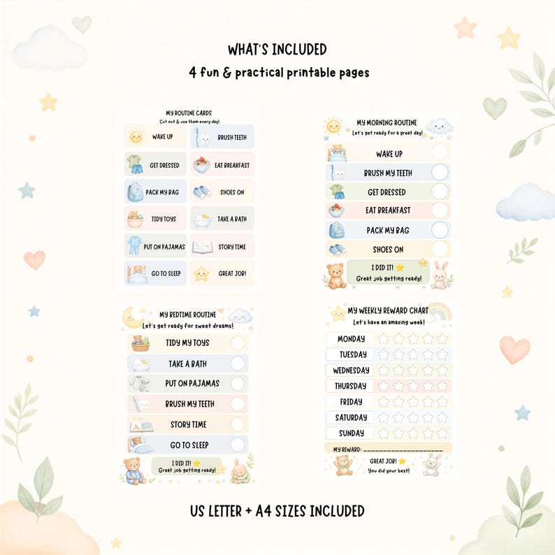 Tableau des routines du matin et du coucher pour enfants, style ...